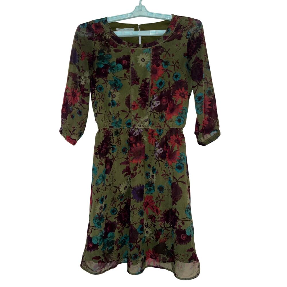 Maurices Dress Size S Green Floral Round Neck Lined Back Button Keyhole